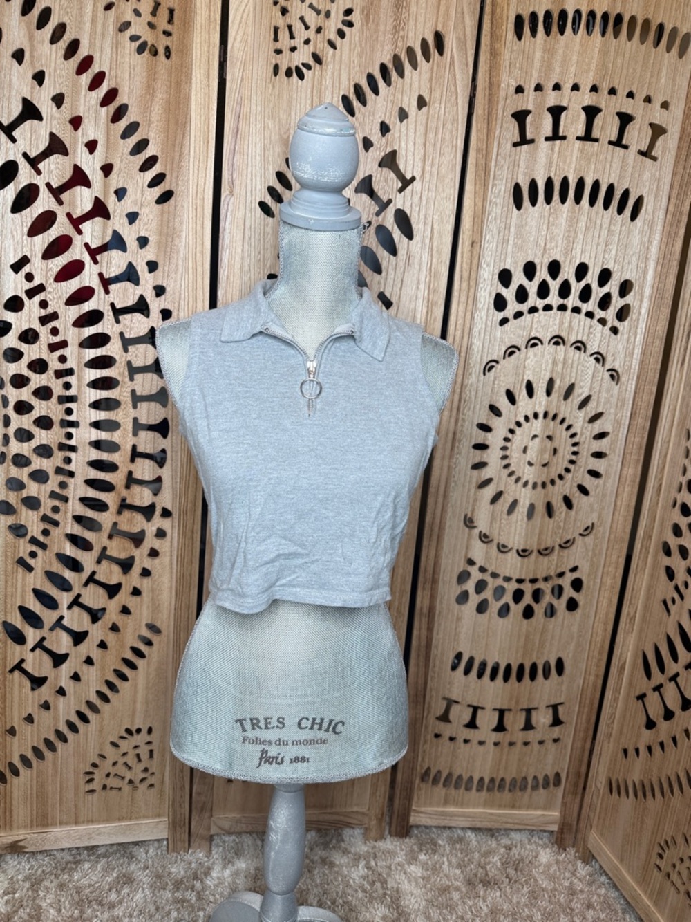 Topshop Light Gray Sleeveless Zip Polo Crop Top